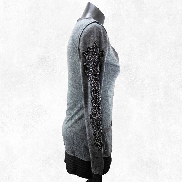 Miss Me Grey Black Knit Cardigan Sweater Rhinestone Bling - Women's Size S - Picture 3 of 6